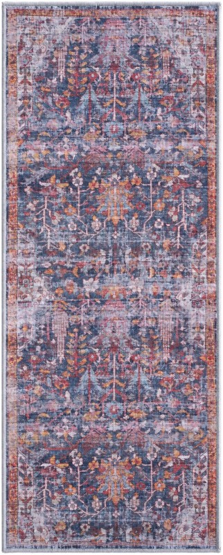 2' x 5' Massey · Distressed floral rug, navy and rust