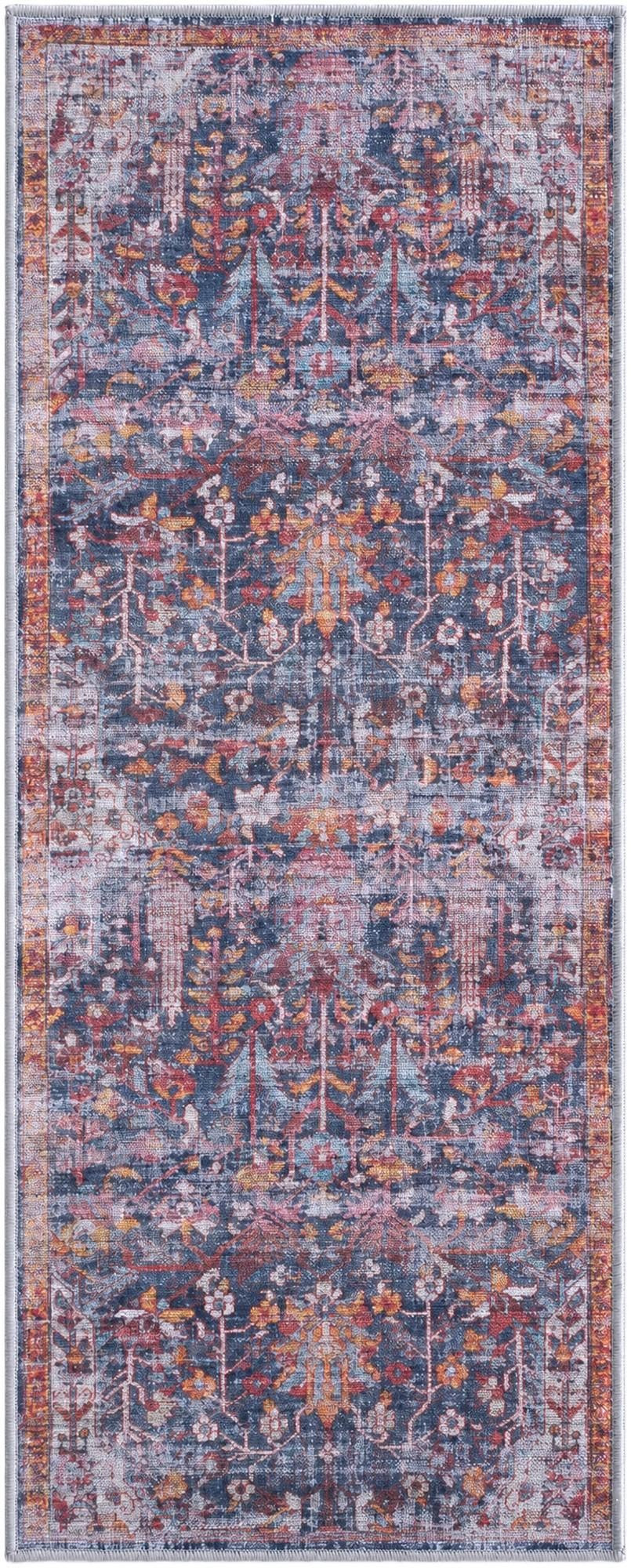 2' x 5' Massey · Distressed floral rug, navy and rust