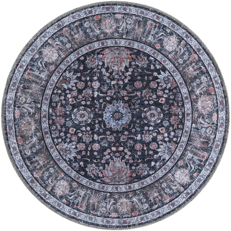 Bertie · Distressed floral rug, ink and ivory