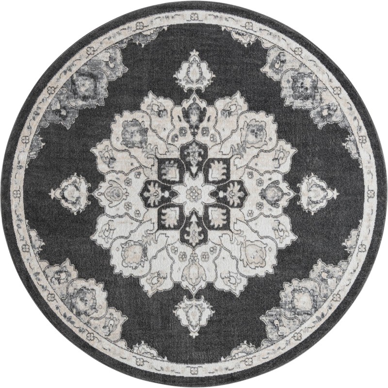 7' 10 x 7' 10 Nettle · Border rug, charcoal