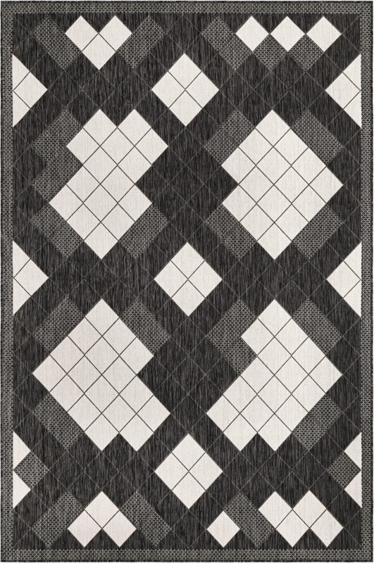 6' x 9' Keaton · Diamond Outdoor Rug, black and white