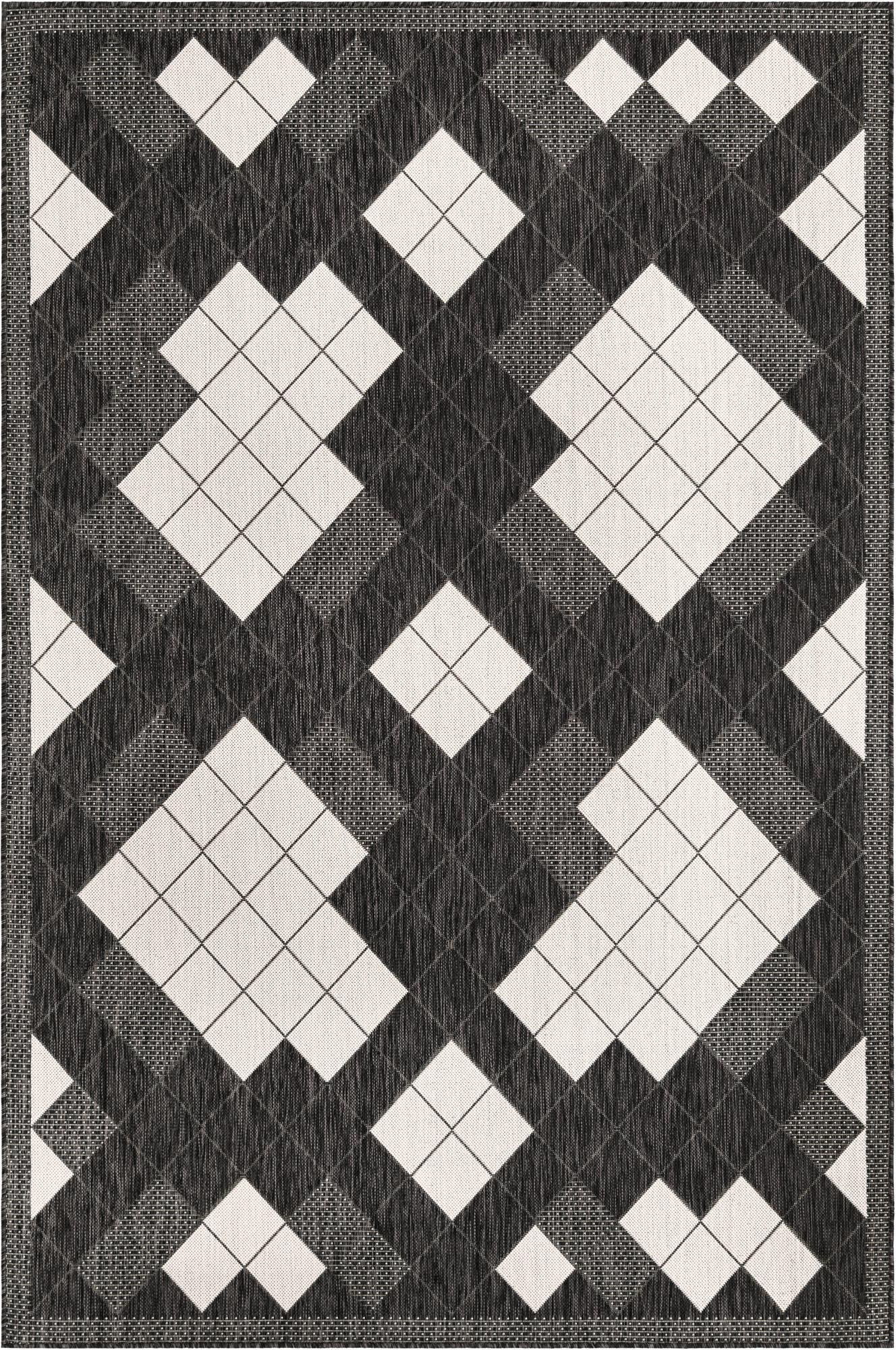 6' x 9' Keaton · Diamond Outdoor Rug, black and white