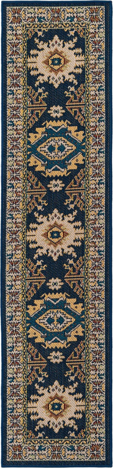 2' x 8' Waxwing · Medallion Outdoor Rug, navy blue