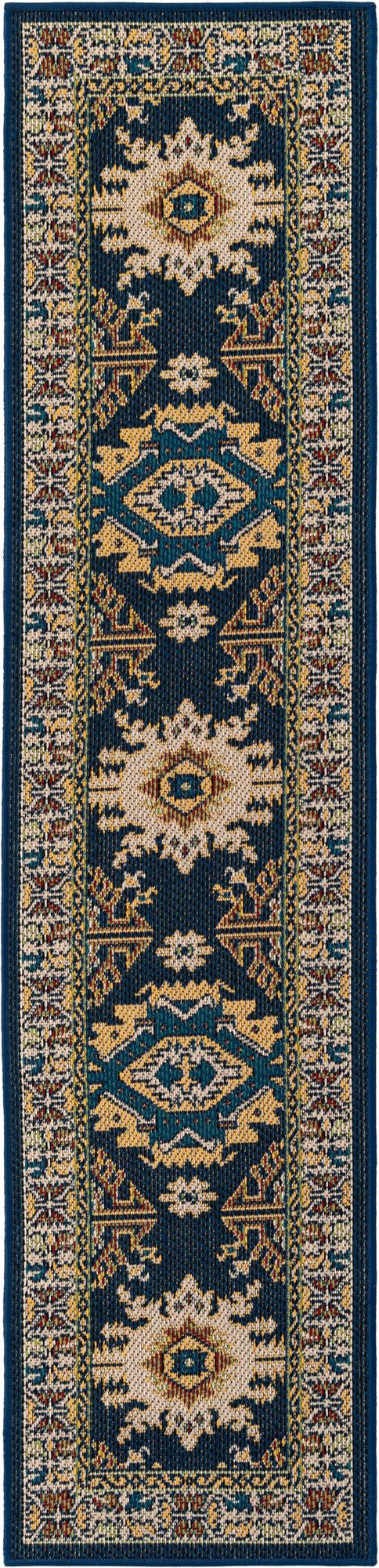 2' x 8' Waxwing · Medallion Outdoor Rug, navy blue