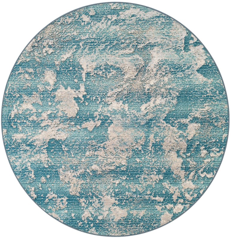5' x 5' Lomax · Abstract Outdoor Rug, aqua and ivory