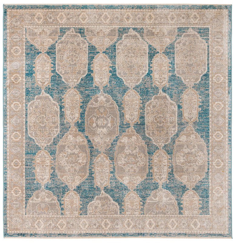 7' 10 x 7' 10 Pullman · Distressed medallion rug, blue and beige