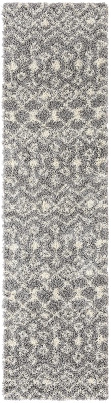 2' 7 x 10' Bayley · Geometric trellis Shag Rug, gray and ivory