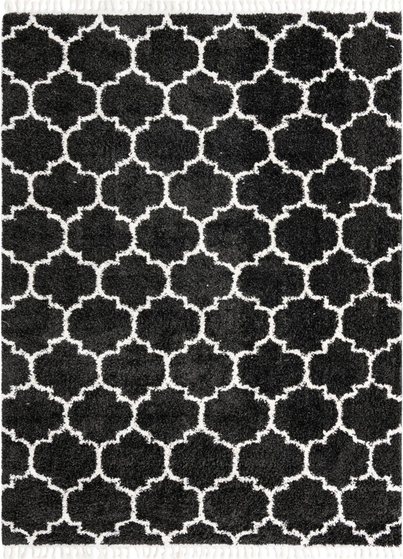 9' x 12' Everett · Lattice shag rug, black and white