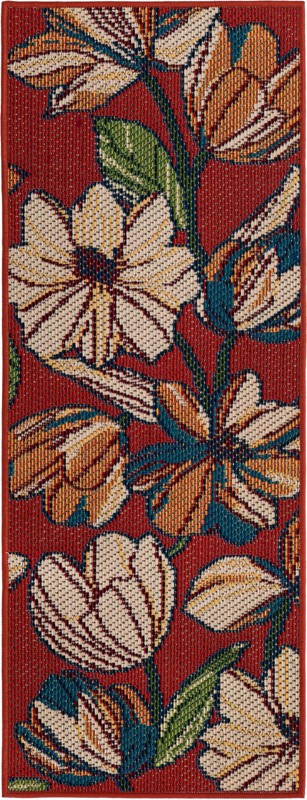2' x 5' Lyndon · Floral / botanical Outdoor Rug, rust red