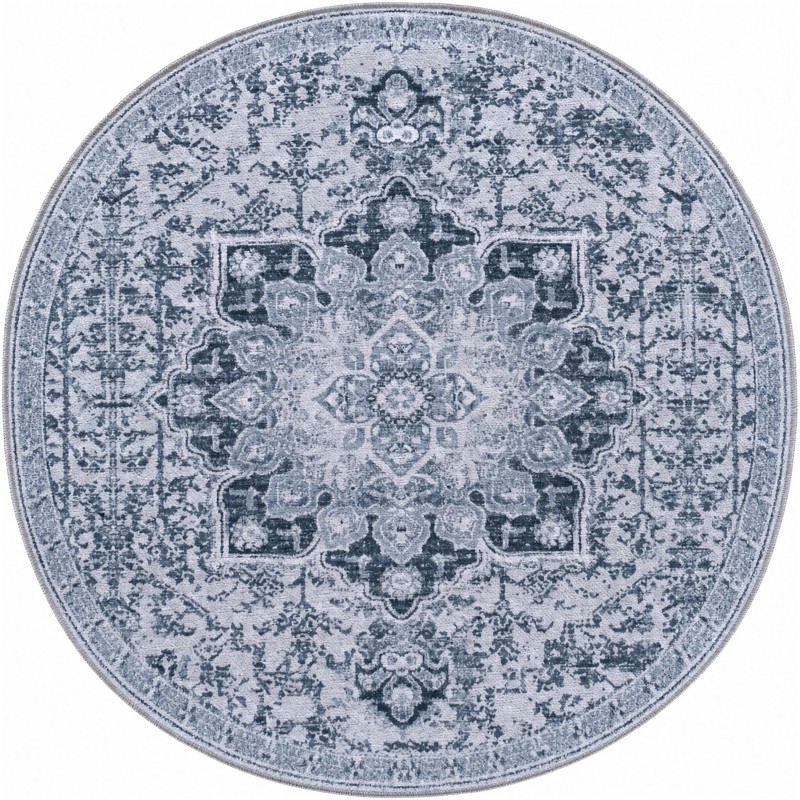 4' x 4' Rideout · Distressed medallion rug, gray and ivory