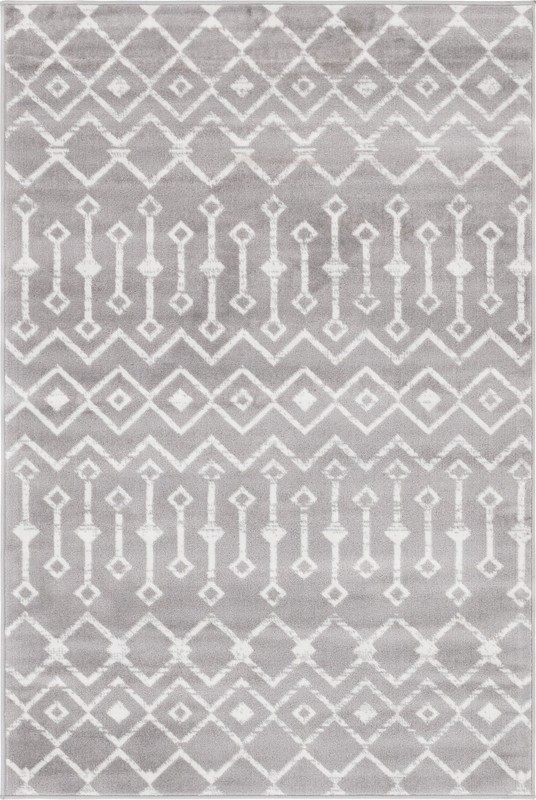 4' x 6' Dudley · Geometric trellis rug, gray and ivory