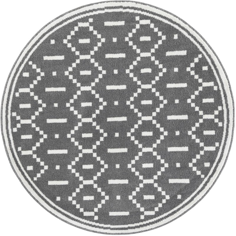 5' x 5' Rankin · Geometric rug, gray and ivory