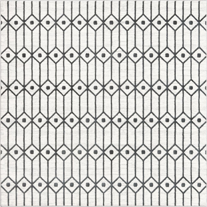 7' x 7' Wharton · Geometric lattice rug, white and gray