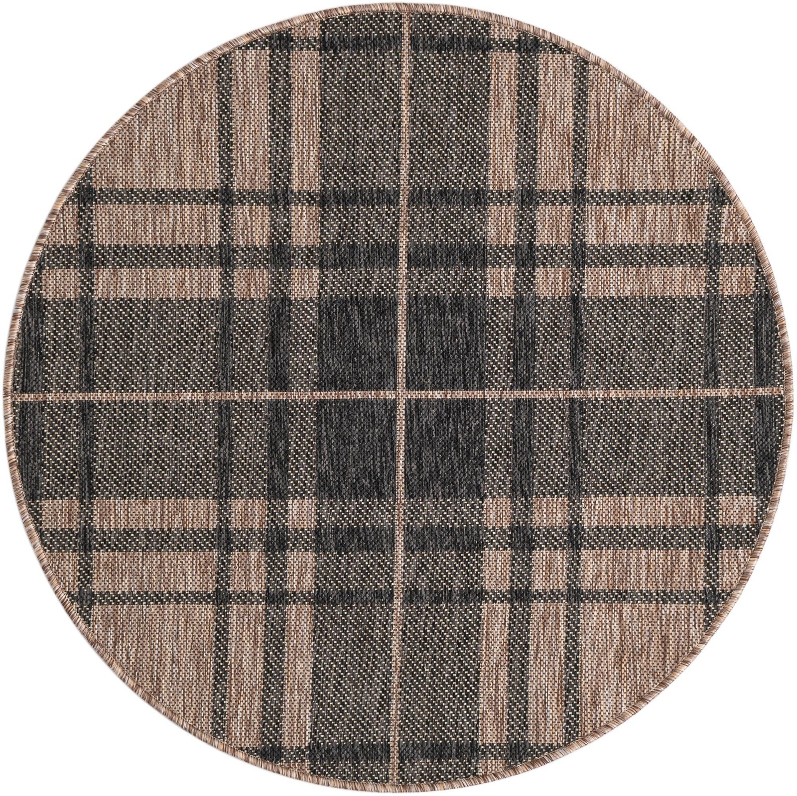 3' x 3' Maguire · Plaid Outdoor Rug, black and brown