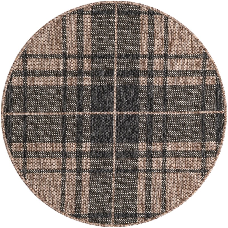 3' x 3' Maguire · Plaid Outdoor Rug, black and brown