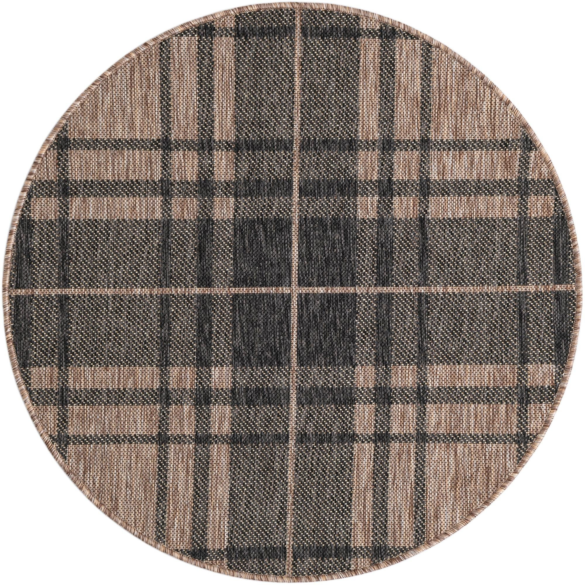 3' x 3' Maguire · Plaid Outdoor Rug, black and brown