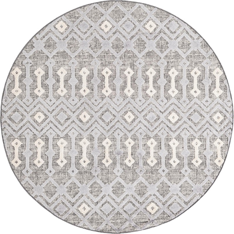 7' x 7' Rothwell · Geometric lattice rug, gray and beige
