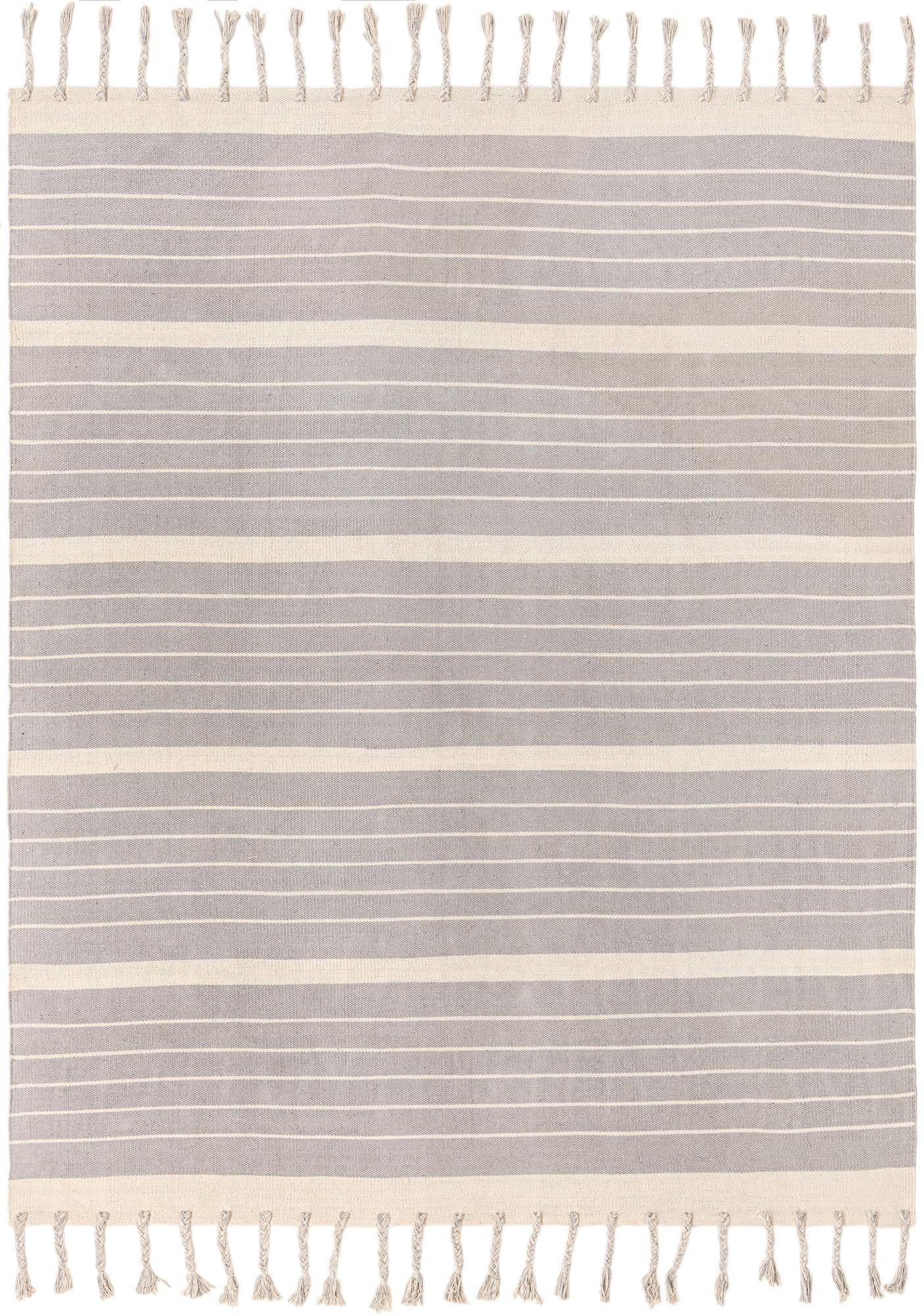 8' x 10' Ottley · Striped Chindi Rug, gray and cream