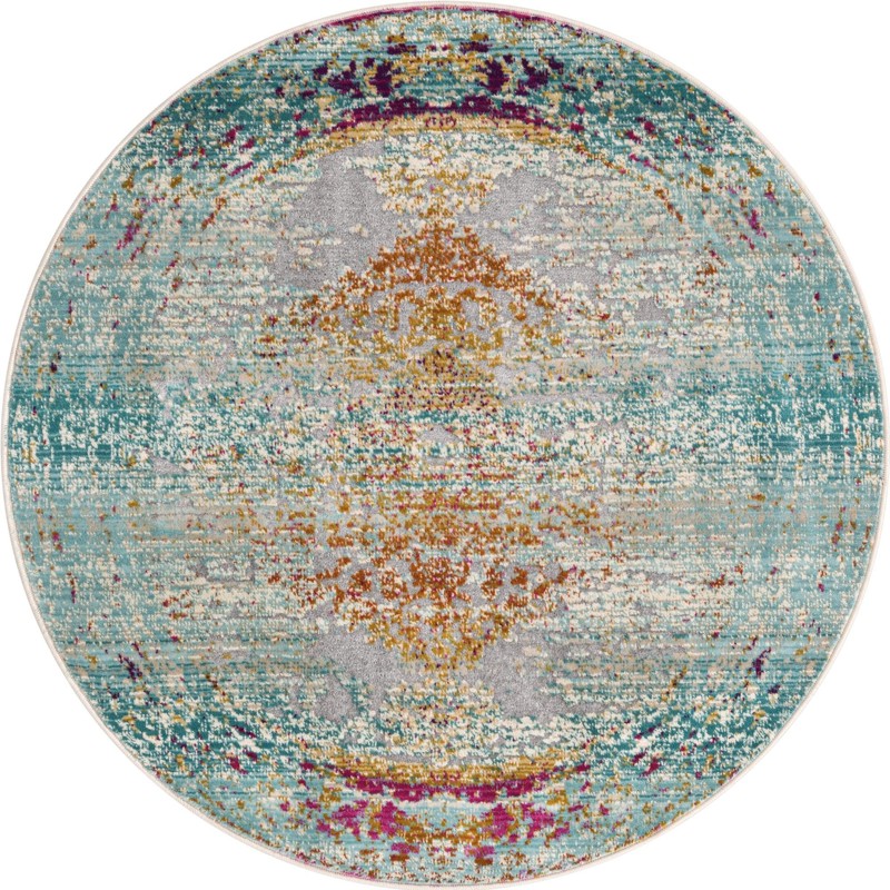 3' 7 x 3' 7 Egret · Medallion rug, blue