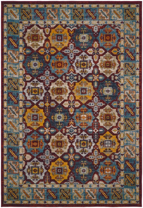 7' x 10' Orme · Tribal medallion Washable Rug, multi and red