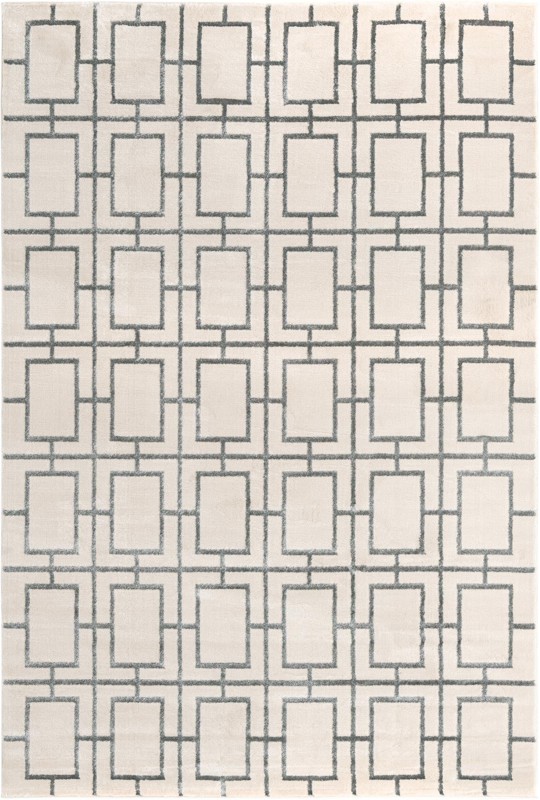 6' x 9' Cowley · Geometric trellis rug, white and silver