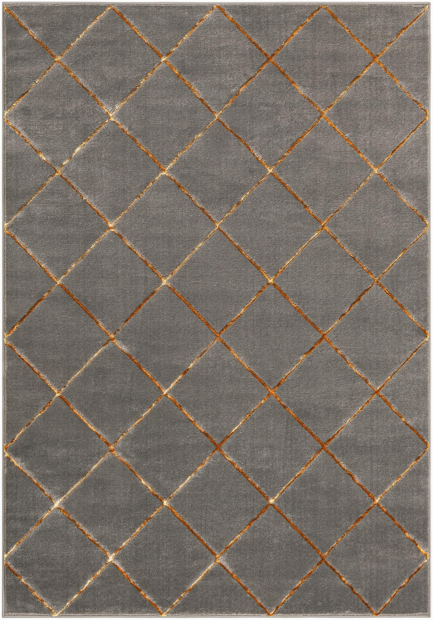 5' 3 x 7' Gilchrist · Diamond trellis rug, gray and gold