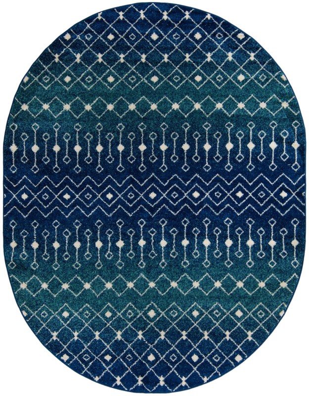 7' 10 x 10' Boswell · Tribal trellis rug, navy and teal