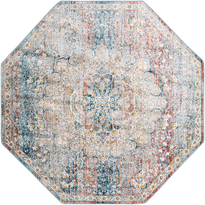 Stanford · Distressed medallion rug, blue and rust
