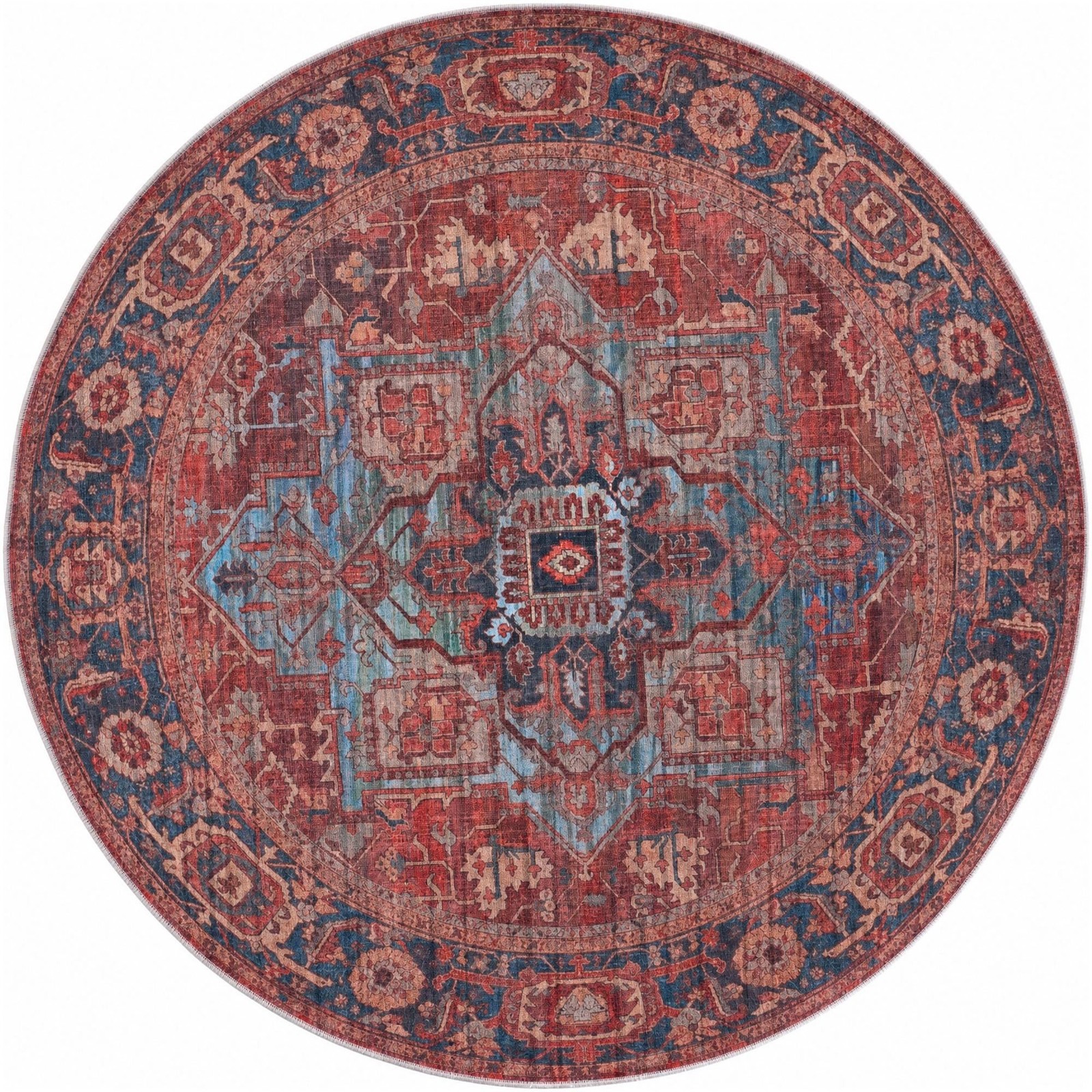6' x 6' Rathbone · Medallion rug, rust and blue