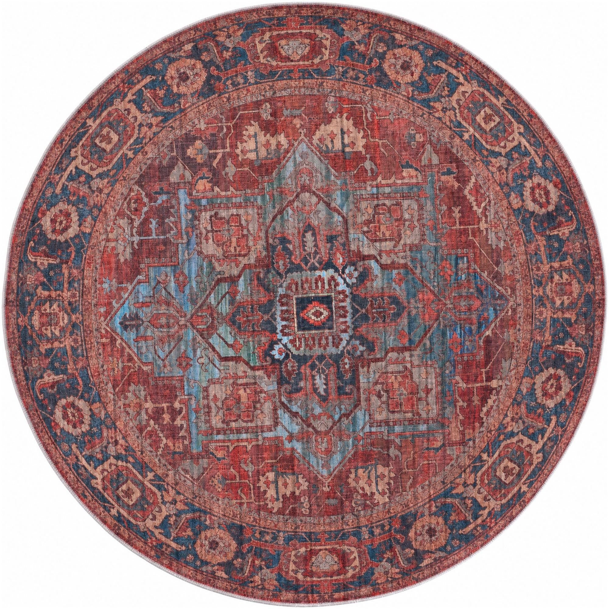 6' x 6' Rathbone · Medallion rug, rust and blue