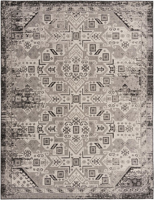 10' x 13' Estuary · Border Outdoor Rug, charcoal gray