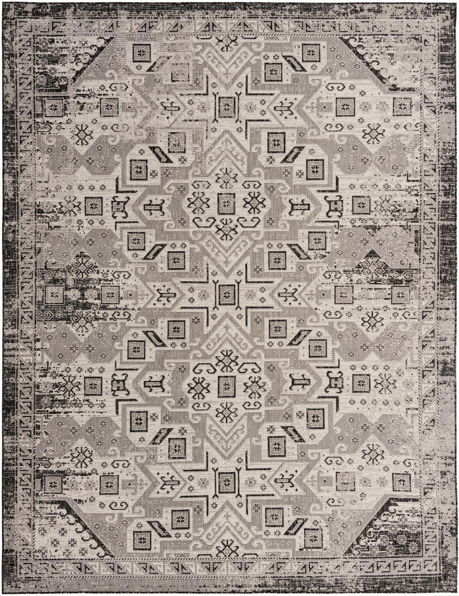 10' x 13' Estuary · Border Outdoor Rug, charcoal gray