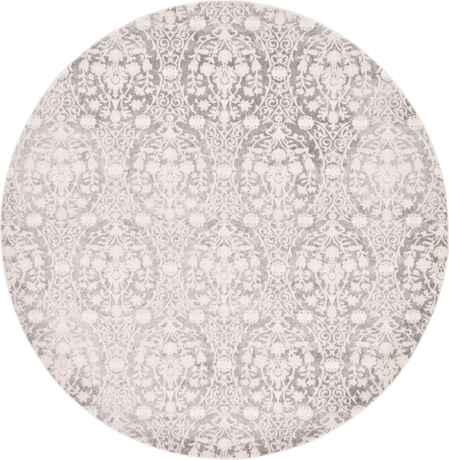 8' x 8' Marrow · Damask rug, light gray and ivory