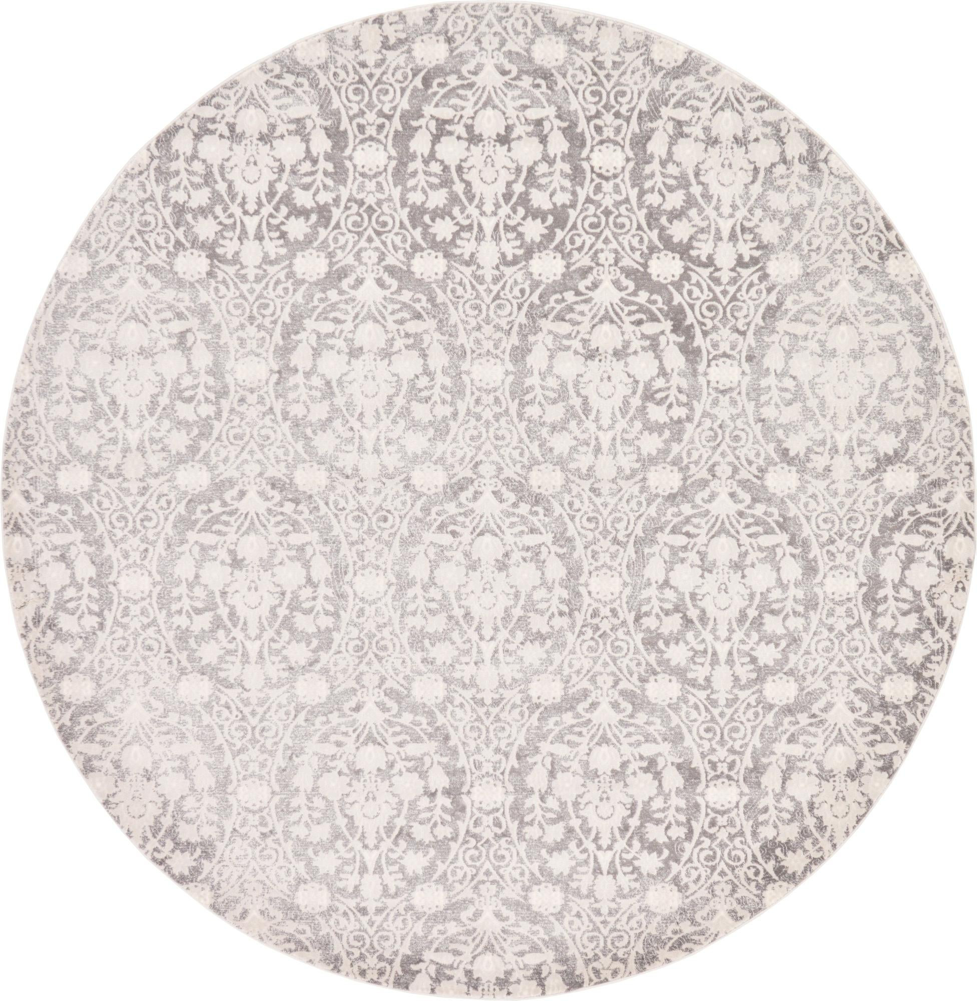 8' x 8' Marrow · Damask rug, light gray and ivory