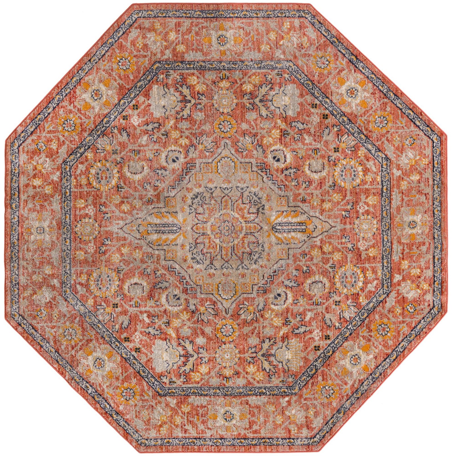 7' 10 x 7' 10 Thane · Medallion rug, brick red and ivory