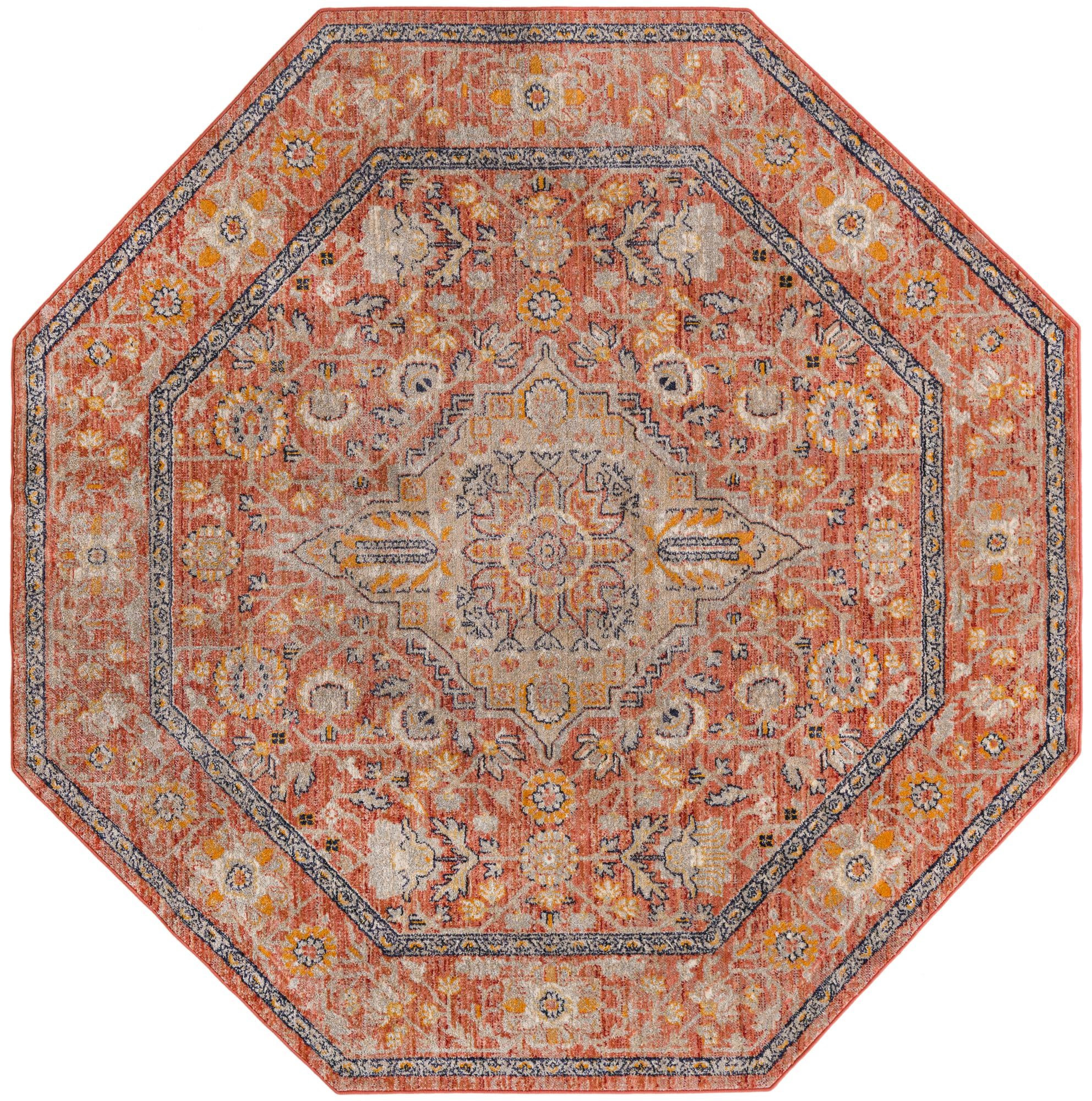 7' 10 x 7' 10 Thane · Medallion rug, brick red and ivory
