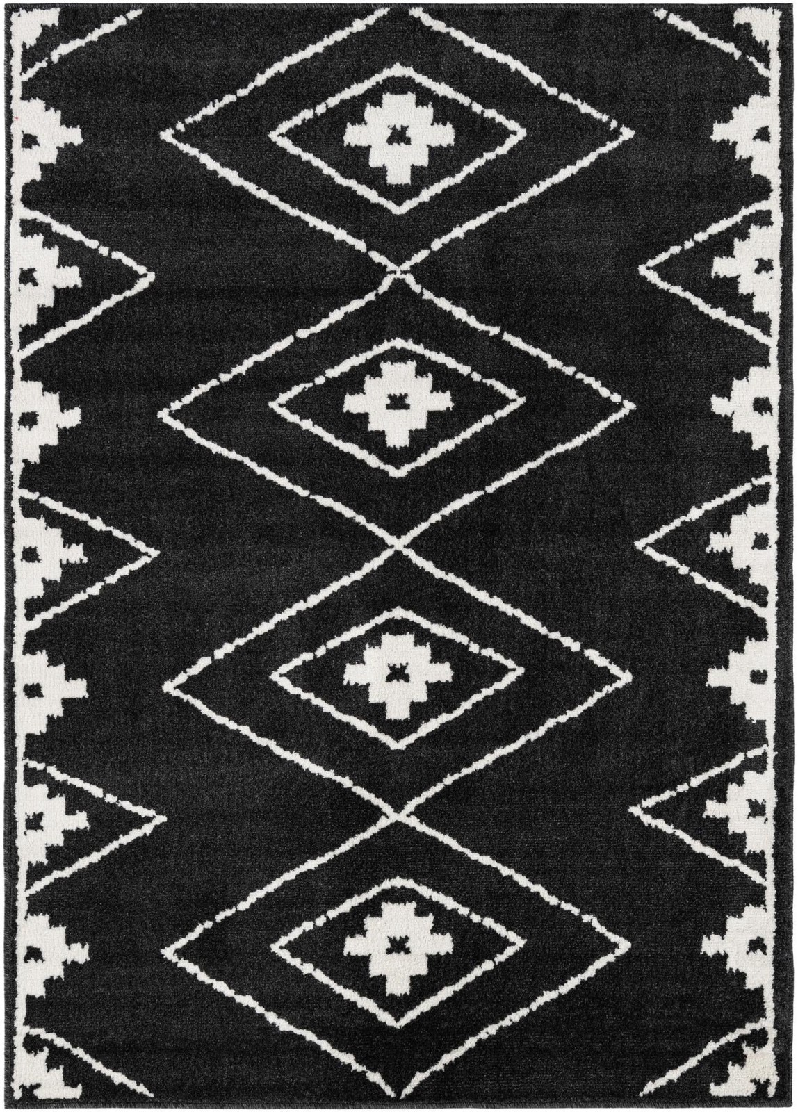 5' x 7' Sumac · Diamond rug, black and ivory