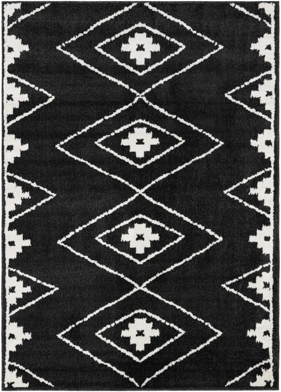 5' x 7' Sumac · Diamond rug, black and ivory