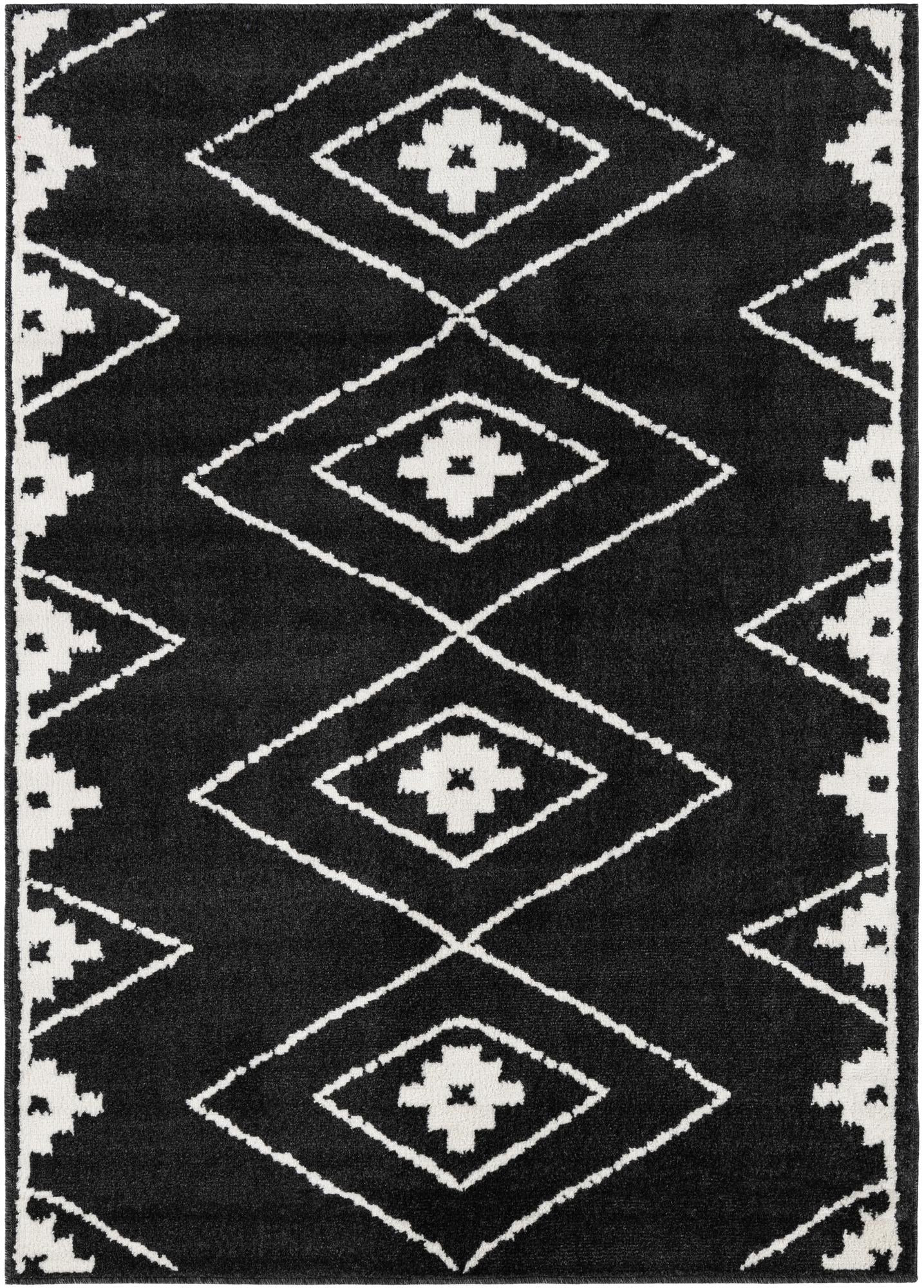 5' x 7' Sumac · Diamond rug, black and ivory