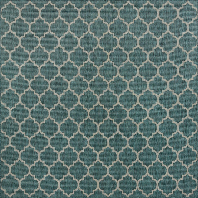 13' x 13' Fanshawe · Lattice Outdoor Rug, teal and gray
