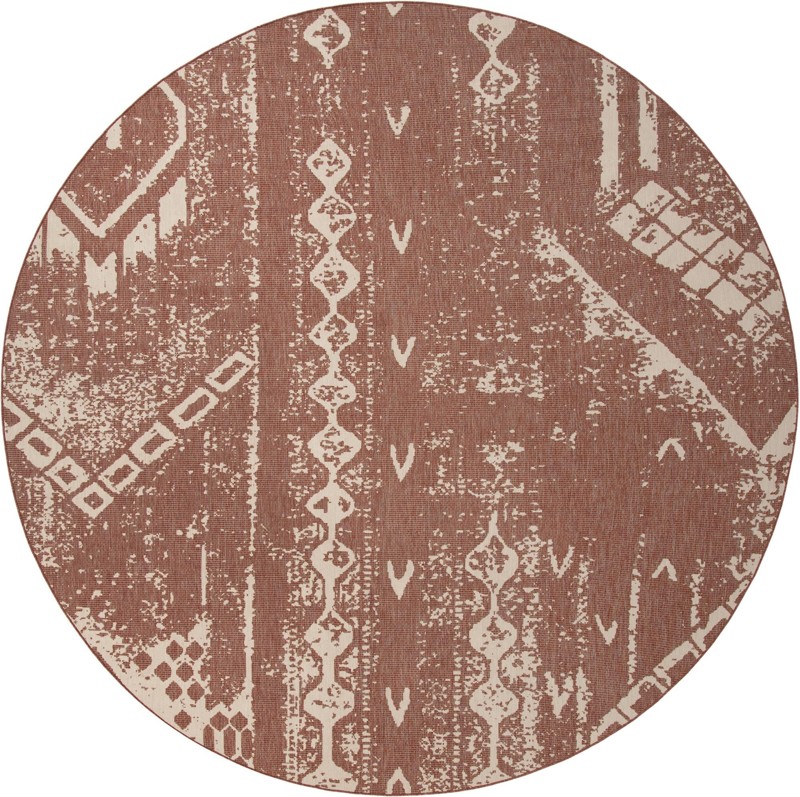 13' x 13' Wildman · Tribal geometric Outdoor Rug, rust and ivory