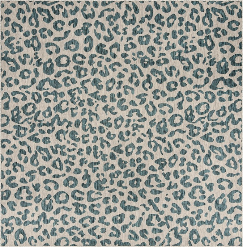 10' 8 x 10' 8 Cardamom · Leopard print Outdoor Rug, teal and ivory