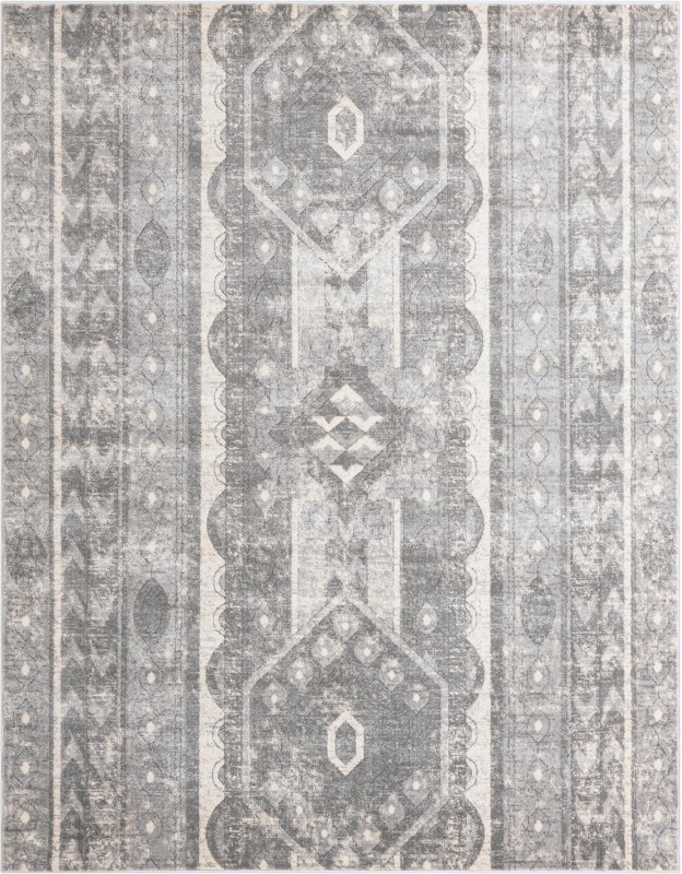 Grouse · Geometric tribal rug, gray and ivory