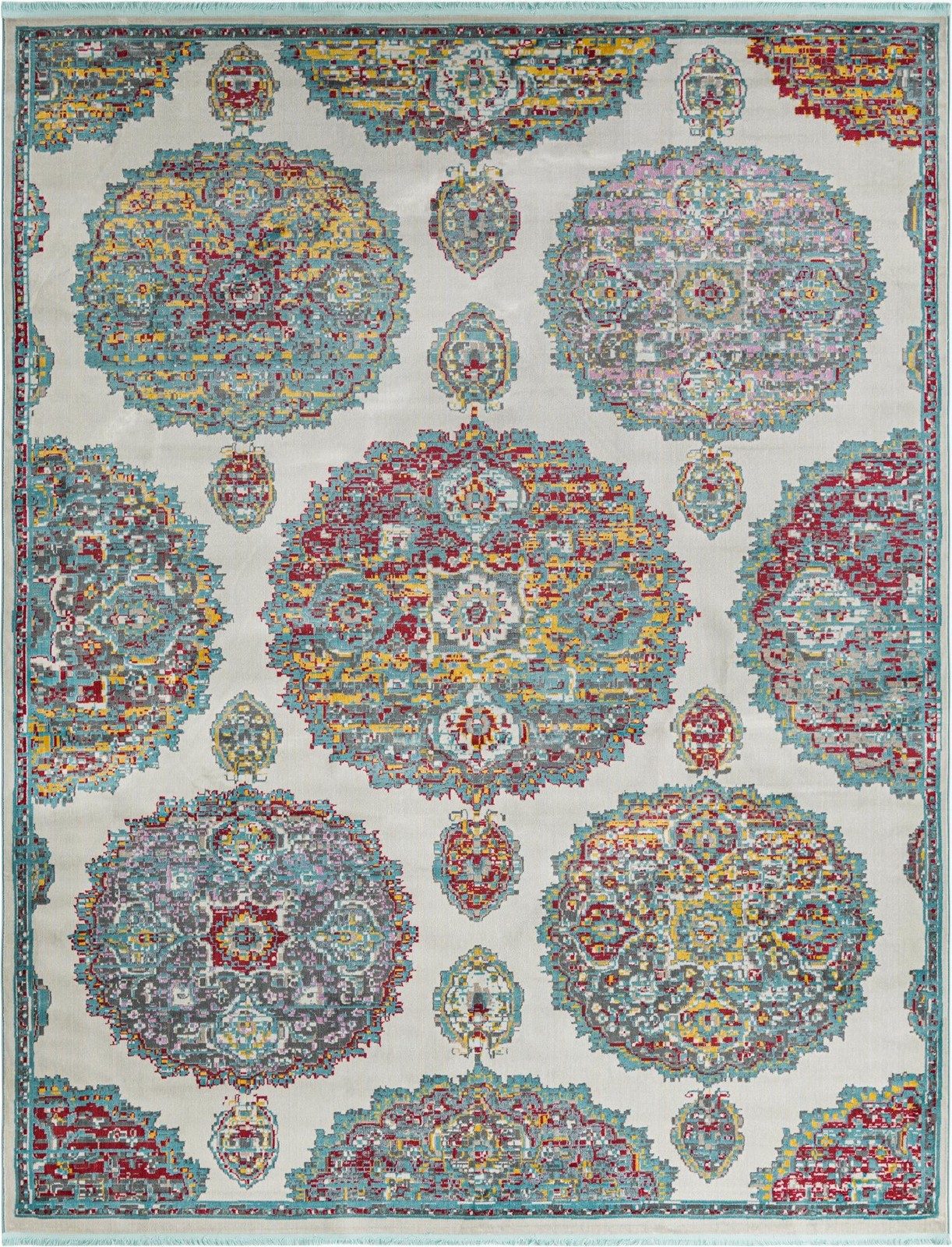 8' 2 x 10' Mather · Medallion rug, cream and multi