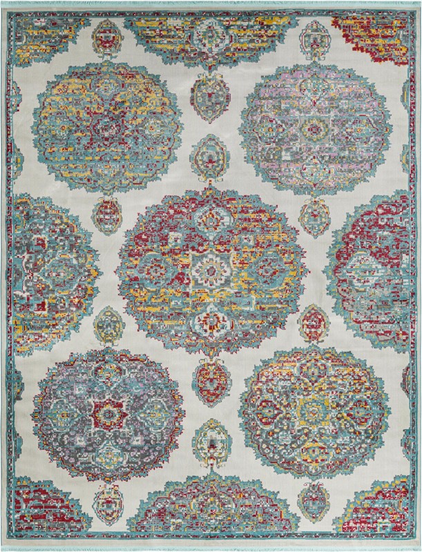 8' 2 x 10' Mather · Medallion rug, cream and multi