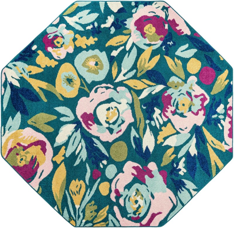 Millicent · Floral / botanical rug, teal