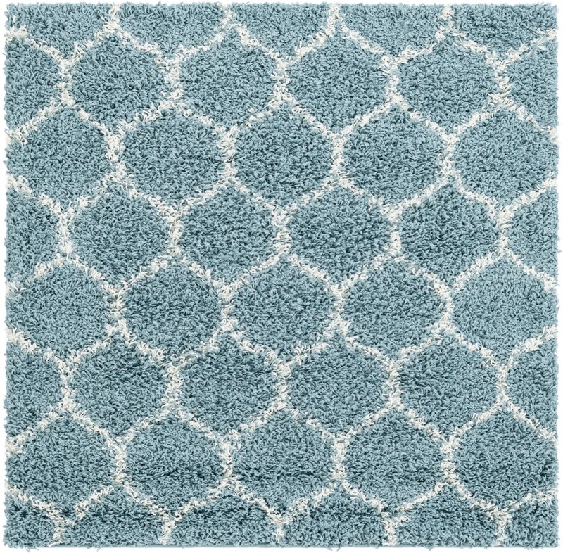 3' 3 x 3' 3 Barnett · Lattice shag rug, light blue and ivory