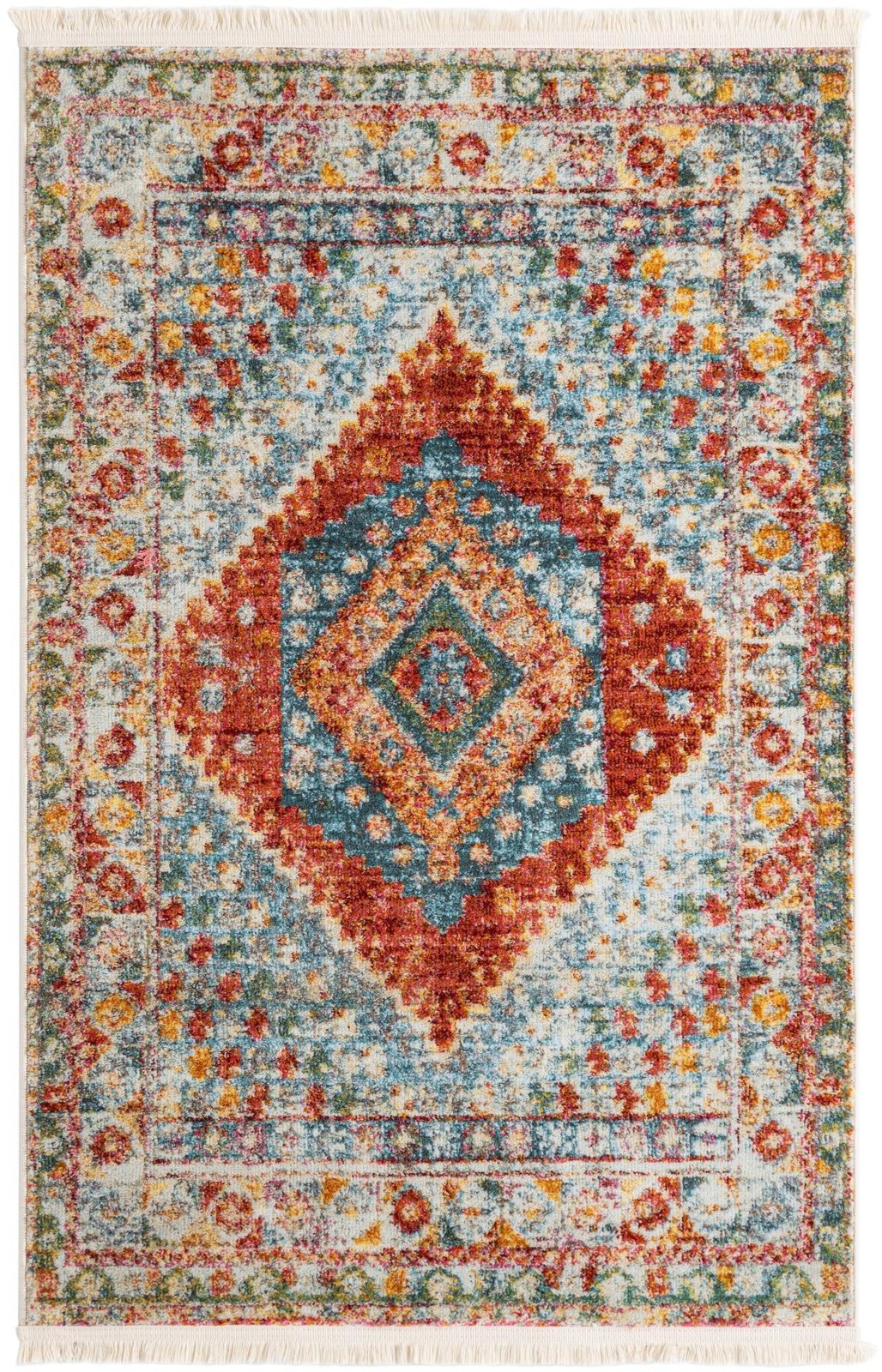 3' 3 x 5' 3 Louisa · Diamond medallion rug, rust and blue