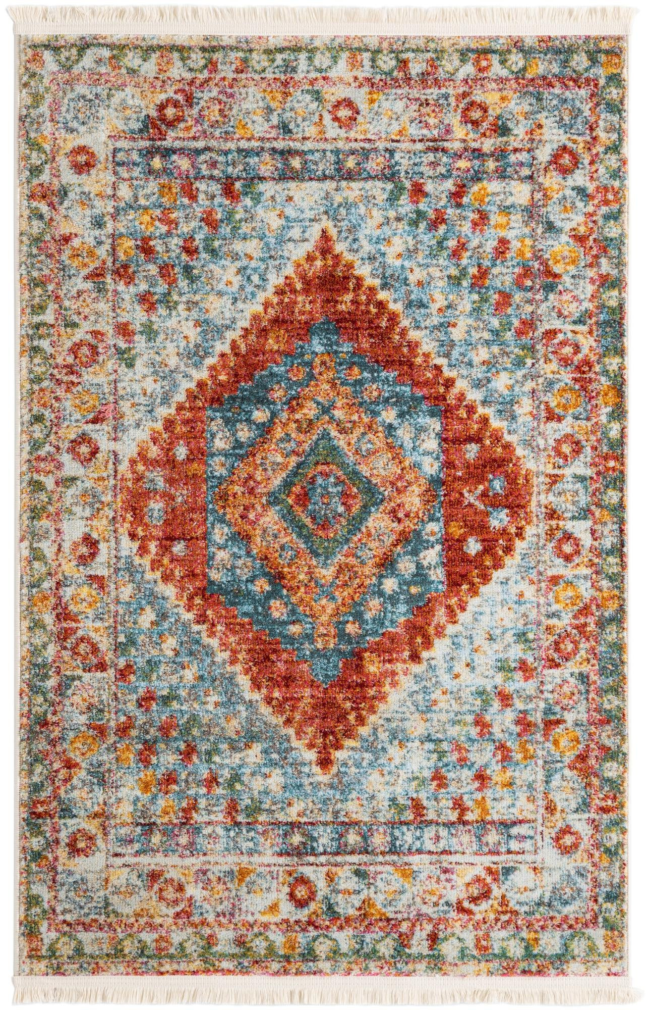 3' 3 x 5' 3 Louisa · Diamond medallion rug, rust and blue