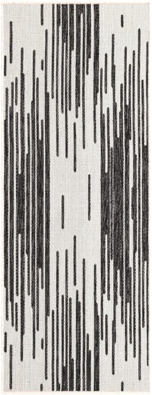 2' x 5' 3 Copse · Lines Outdoor Rug, black and white
